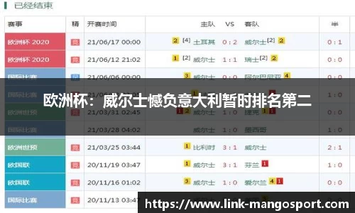欧洲杯：威尔士憾负意大利暂时排名第二